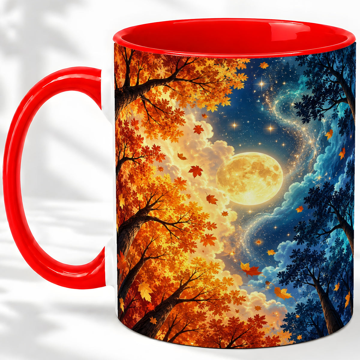 Autumn Moon Forest Accent Mug with Starry Night Artwork for Coffee