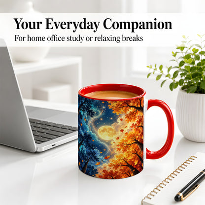 #pl[11oz|Red] Autumn Moon Forest Accent Mug with Starry Night Artwork for Coffee