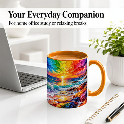 #pl[11oz|Orange] Rainbow Ocean Sunset Ceramic Mug, Vivid Coastal Seascape Artwork