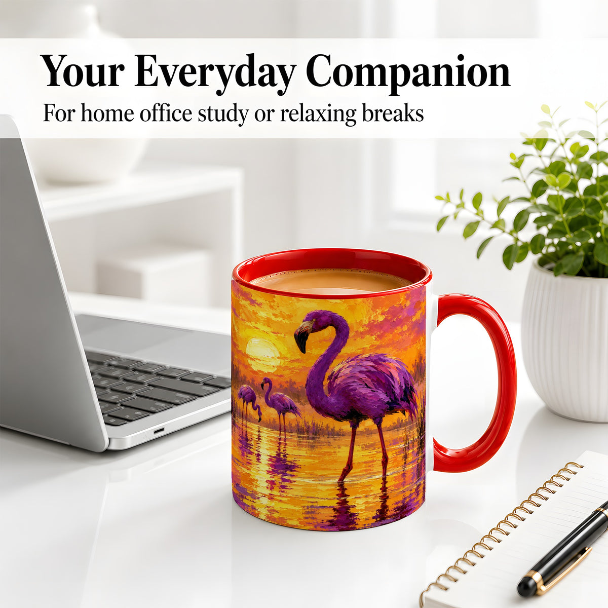 #pl[11oz|Red] Purple Flamingo Sunset Ceramic Mug, Vibrant Wetland Art Design
