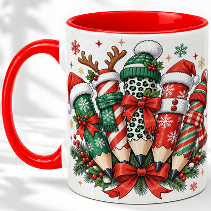Christmas Pencil Accent Mug, Ceramic Mug for Teacher Desk Use