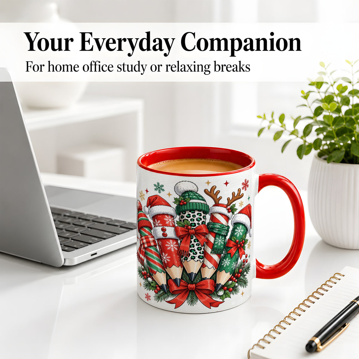 #pl[11oz|Red] Christmas Pencil Accent Mug, Ceramic Mug for Teacher Desk Use