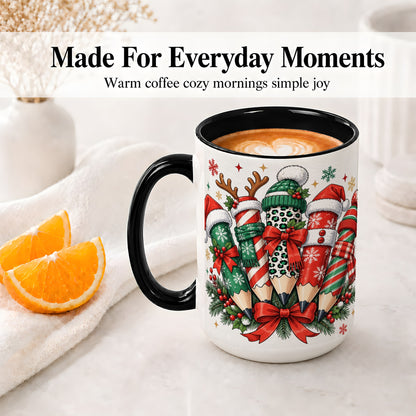 #pl[15oz|Black] Christmas Pencil Accent Mug, Ceramic Mug for Teacher Desk Use