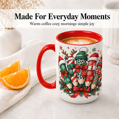 #pl[15oz|Red] Christmas Pencil Accent Mug, Ceramic Mug for Teacher Desk Use