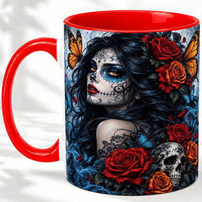 Sugar Skull Butterfly Accent Mug, Ceramic Mug for Gothic Art Fans