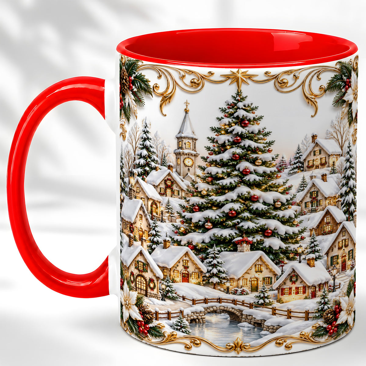 Snowy Christmas Village Coffee Mug, Winter Village Mug, Ceramic Cup