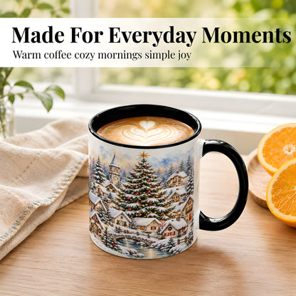 #pl[11oz|Black] Watercolor Christmas Village Coffee Mug, Winter Village Mug, Ceramic Cup