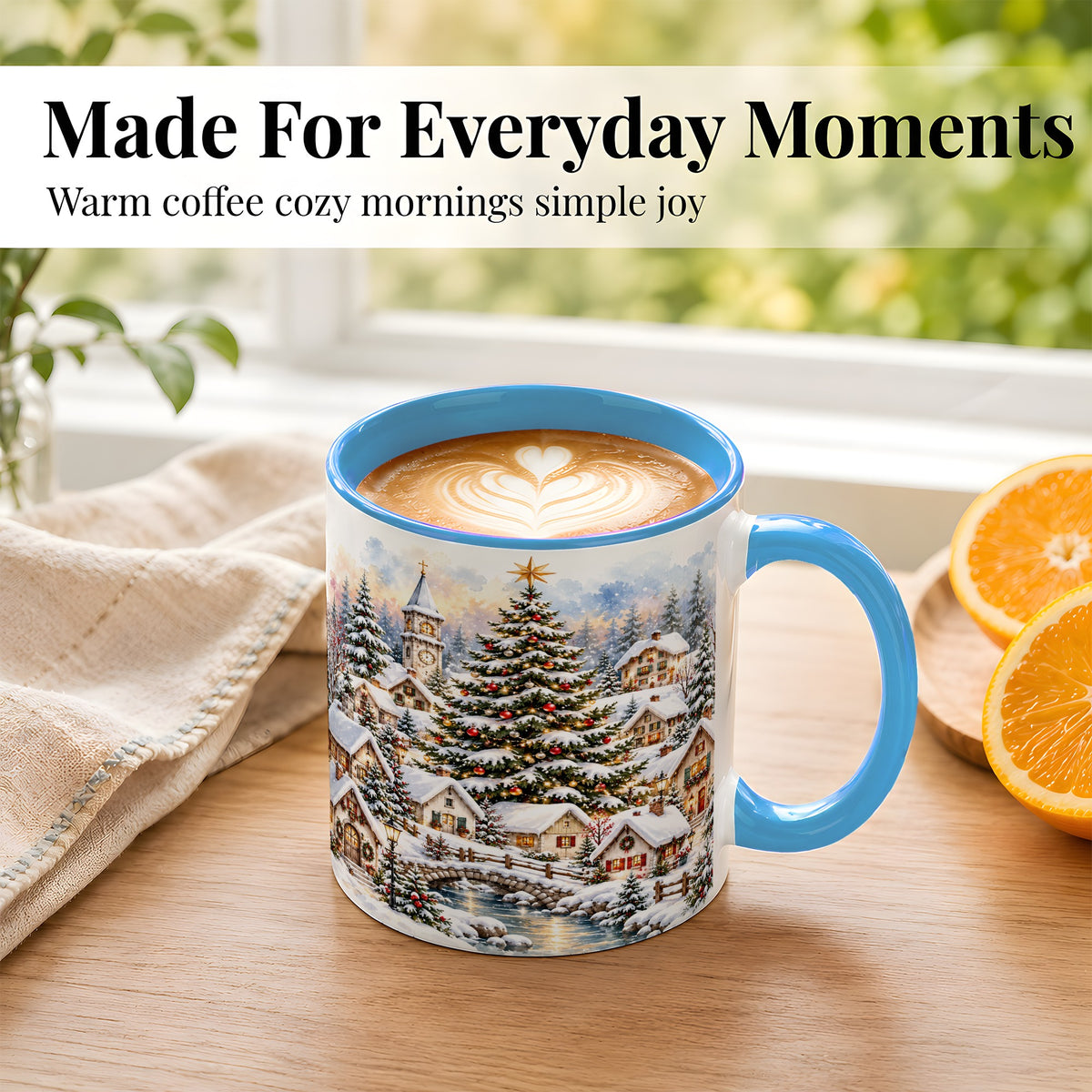 #pl[11oz|Blue] Watercolor Christmas Village Coffee Mug, Winter Village Mug, Ceramic Cup
