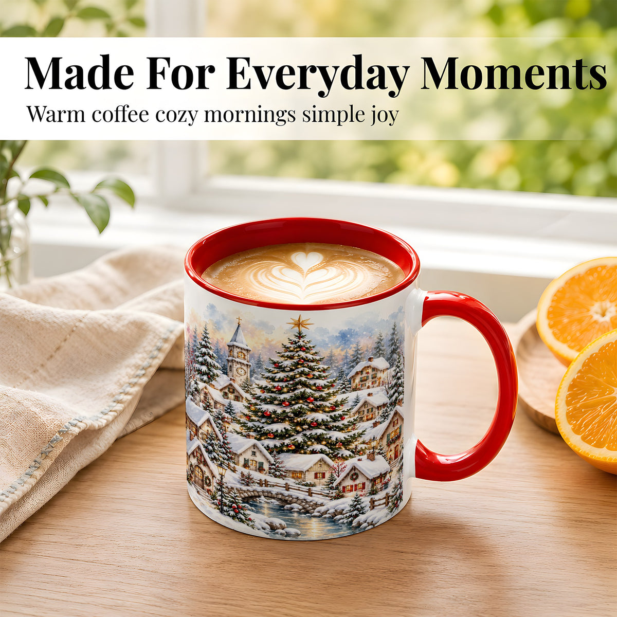 #pl[11oz|Red] Watercolor Christmas Village Coffee Mug, Winter Village Mug, Ceramic Cup