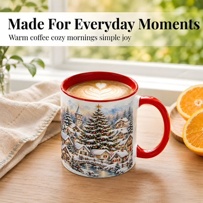 #pl[11oz|Red] Watercolor Christmas Village Coffee Mug, Winter Village Mug, Ceramic Cup