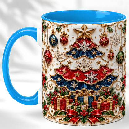 #pl[11oz|Blue] Ornate Holiday Tree Coffee Mug, Snowflake Mug, Ceramic Cup