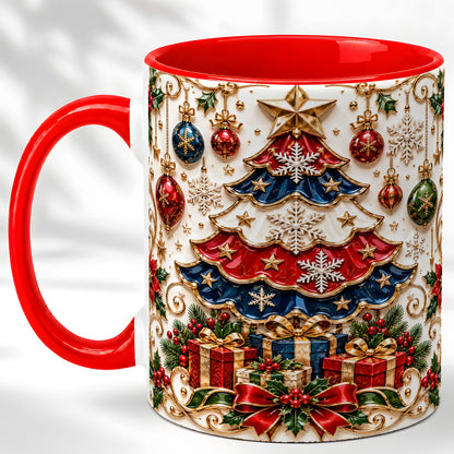 Ornate Holiday Tree Coffee Mug, Snowflake Mug, Ceramic Cup