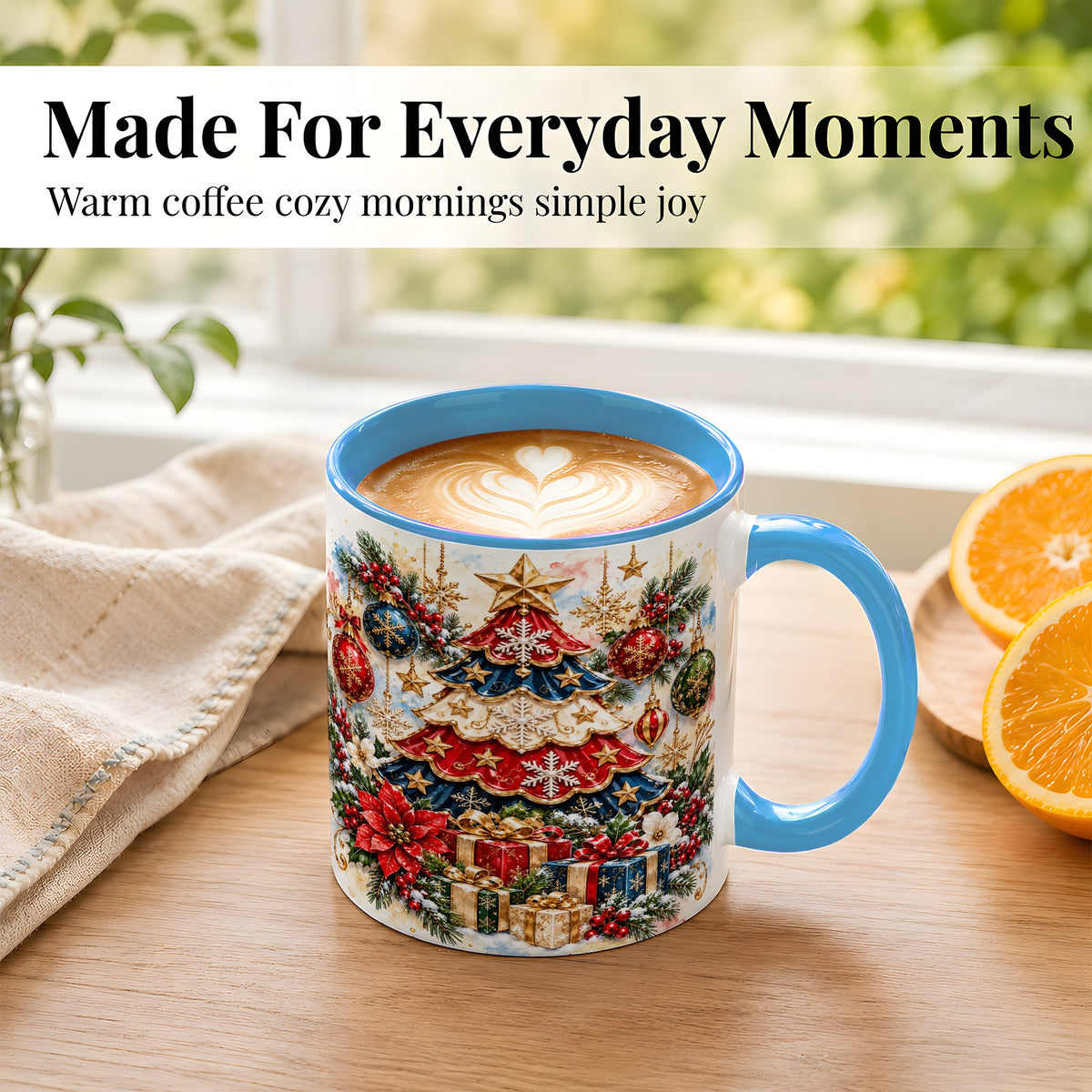 #pl[11oz|Blue] Watercolor Holiday Tree Coffee Mug, Ornament Mug, Ceramic Cup