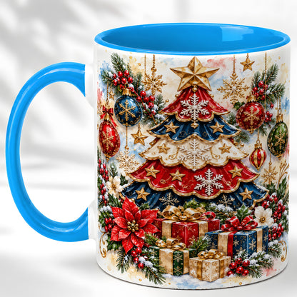 #pl[11oz|Blue] Watercolor Holiday Tree Coffee Mug, Ornament Mug, Ceramic Cup