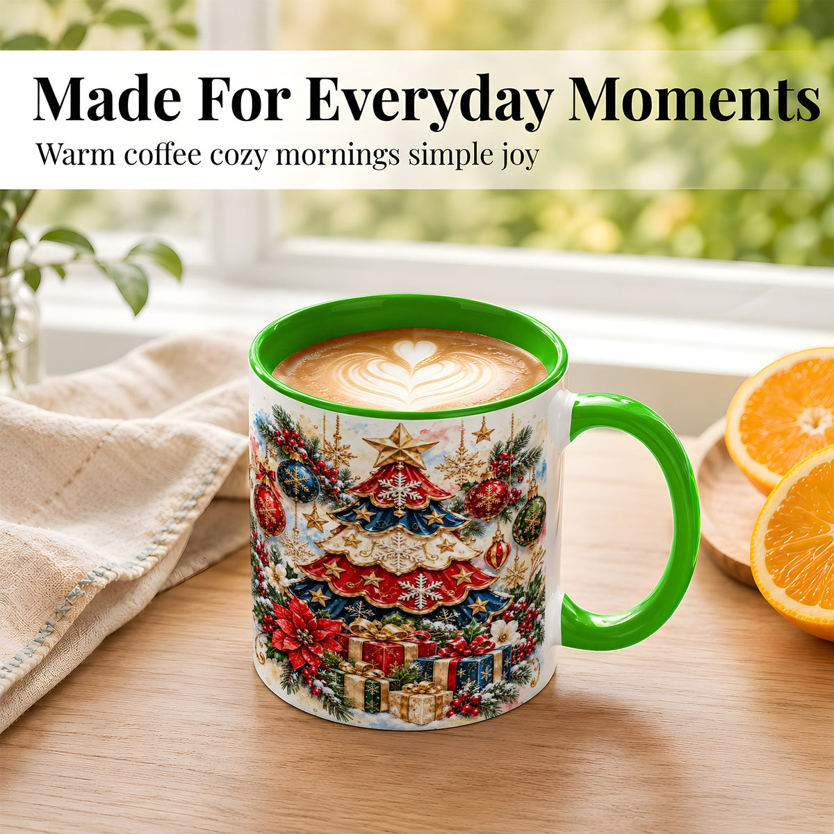 #pl[11oz|Green] Watercolor Holiday Tree Coffee Mug, Ornament Mug, Ceramic Cup
