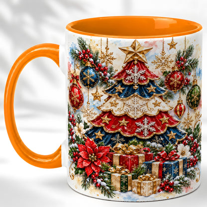 #pl[11oz|Orange] Watercolor Holiday Tree Coffee Mug, Ornament Mug, Ceramic Cup
