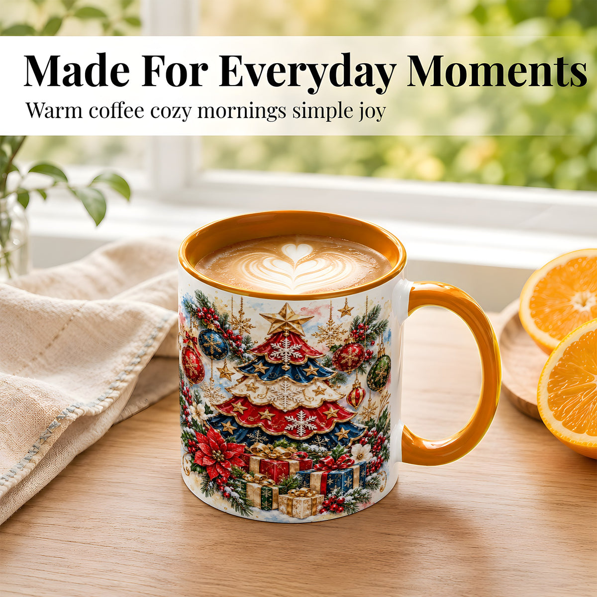 #pl[11oz|Orange] Watercolor Holiday Tree Coffee Mug, Ornament Mug, Ceramic Cup