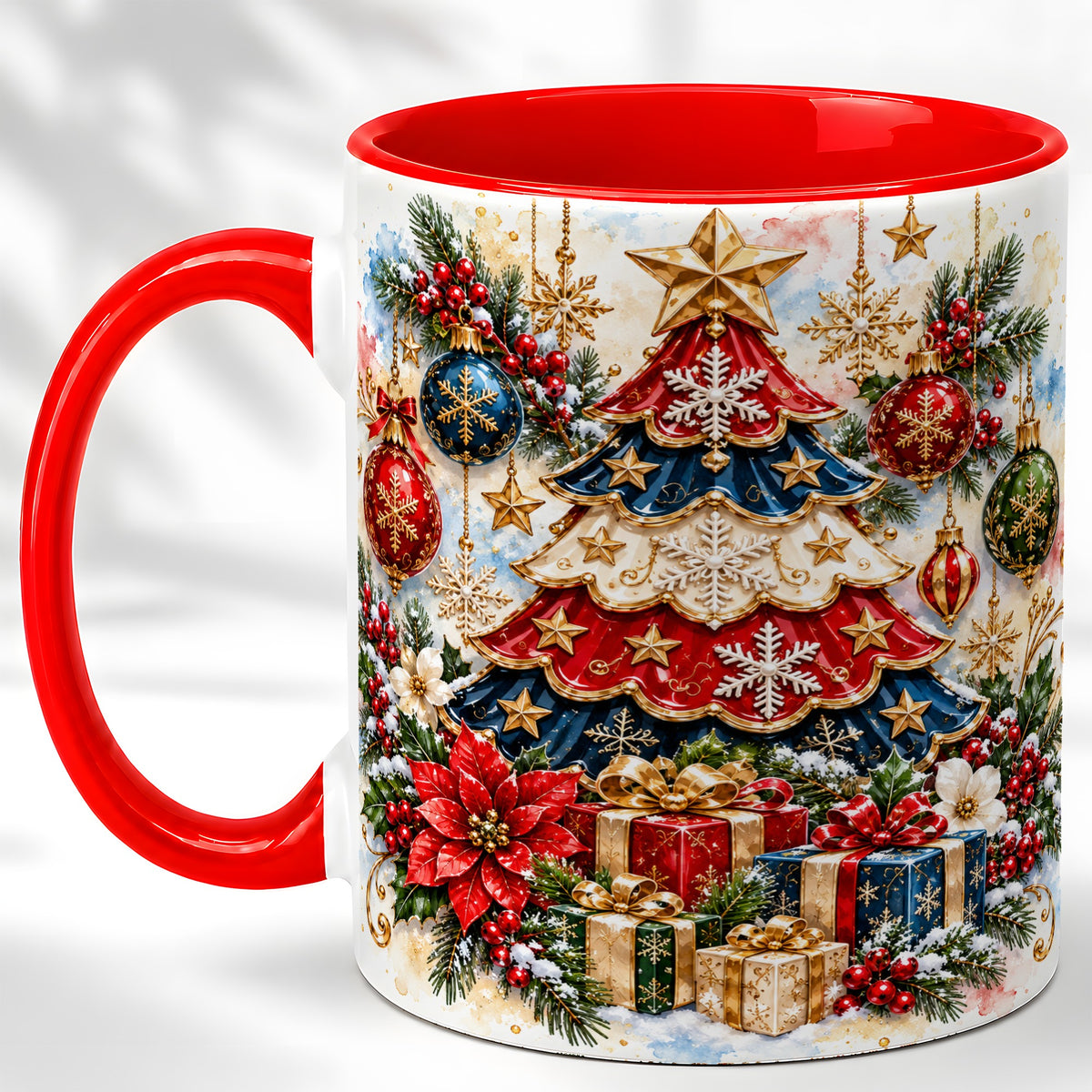 Watercolor Holiday Tree Coffee Mug, Ornament Mug, Ceramic Cup