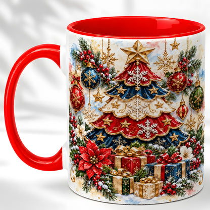 Watercolor Holiday Tree Coffee Mug, Ornament Mug, Ceramic Cup