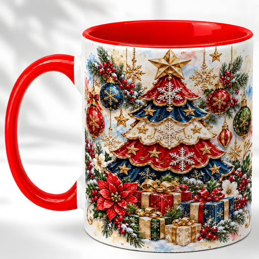 Watercolor Holiday Tree Coffee Mug, Ornament Mug, Ceramic Cup