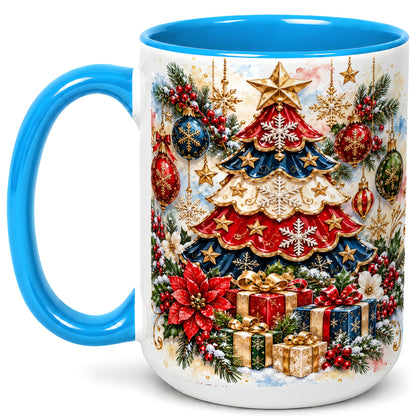#pl[15oz|Blue] Watercolor Holiday Tree Coffee Mug, Ornament Mug, Ceramic Cup