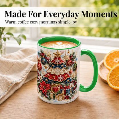 #pl[15oz|Green] Watercolor Holiday Tree Coffee Mug, Ornament Mug, Ceramic Cup