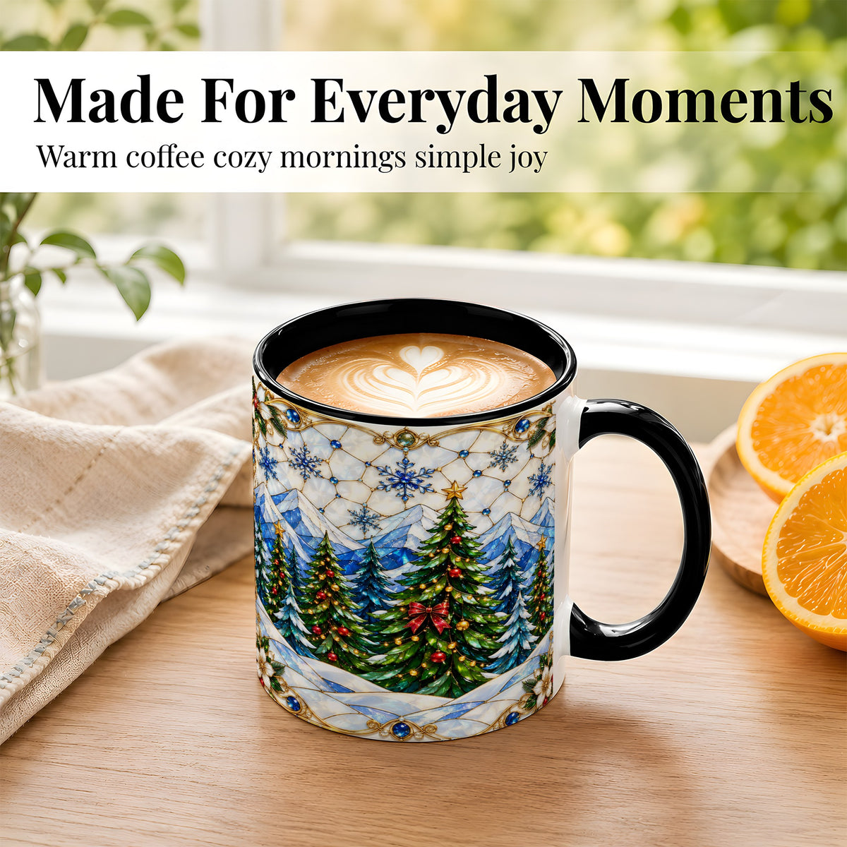 #pl[11oz|Black] Christmas Mountain Forest Coffee Mug, Evergreen Mug, Ceramic Cup