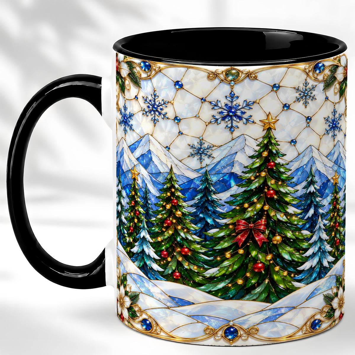 #pl[11oz|Black] Christmas Mountain Forest Coffee Mug, Evergreen Mug, Ceramic Cup