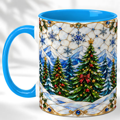 #pl[11oz|Blue] Christmas Mountain Forest Coffee Mug, Evergreen Mug, Ceramic Cup