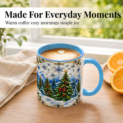 #pl[11oz|Blue] Christmas Mountain Forest Coffee Mug, Evergreen Mug, Ceramic Cup
