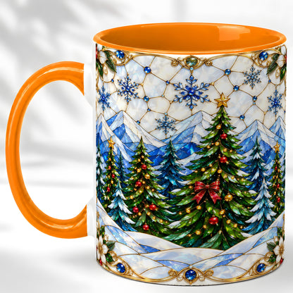 #pl[11oz|Orange] Christmas Mountain Forest Coffee Mug, Evergreen Mug, Ceramic Cup
