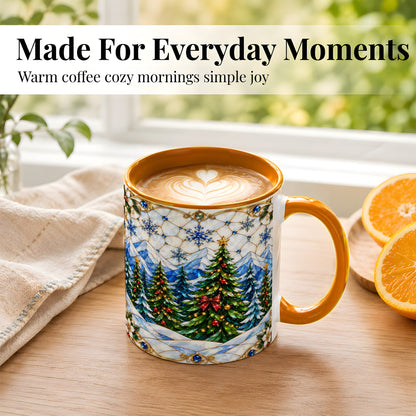 #pl[11oz|Orange] Christmas Mountain Forest Coffee Mug, Evergreen Mug, Ceramic Cup