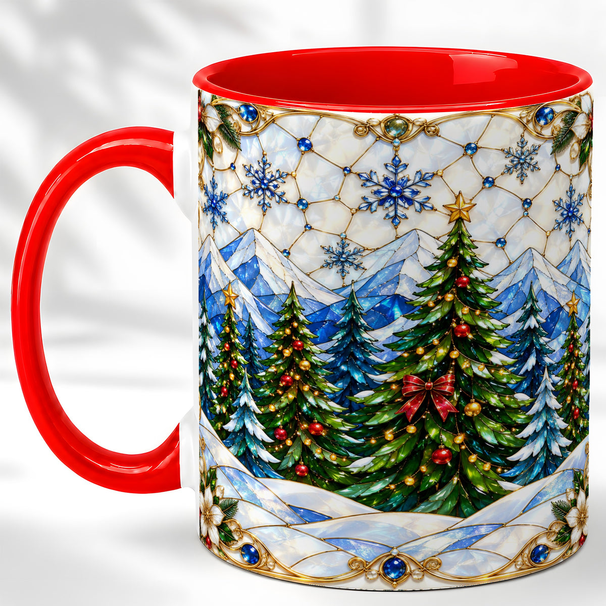 Christmas Mountain Forest Coffee Mug, Evergreen Mug, Ceramic Cup