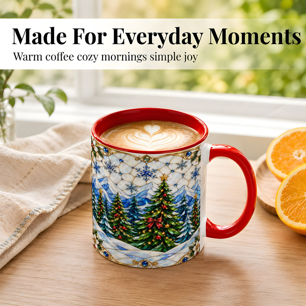 #pl[11oz|Red] Christmas Mountain Forest Coffee Mug, Evergreen Mug, Ceramic Cup