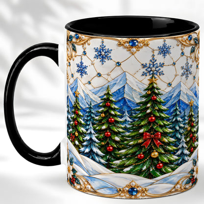 #pl[11oz|Black] Christmas Tree Coffee Mug, Snowy Mountain Mug, Ceramic Cup