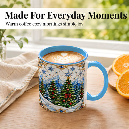 #pl[11oz|Blue] Christmas Tree Coffee Mug, Snowy Mountain Mug, Ceramic Cup