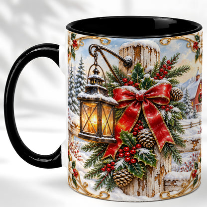 #pl[11oz|Black] Christmas Lantern Coffee Mug, Ornate Winter Mug, Ceramic Cup
