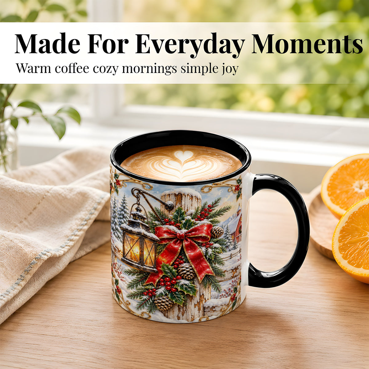 #pl[11oz|Black] Christmas Lantern Coffee Mug, Ornate Winter Mug, Ceramic Cup