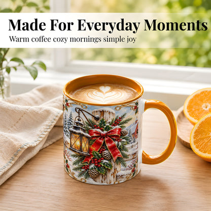 #pl[11oz|Orange] Christmas Lantern Coffee Mug, Ornate Winter Mug, Ceramic Cup