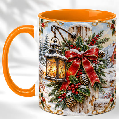 #pl[11oz|Orange] Christmas Lantern Coffee Mug, Ornate Winter Mug, Ceramic Cup