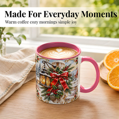 #pl[11oz|Pink] Christmas Lantern Coffee Mug, Ornate Winter Mug, Ceramic Cup