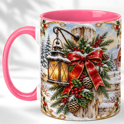 #pl[11oz|Pink] Christmas Lantern Coffee Mug, Ornate Winter Mug, Ceramic Cup