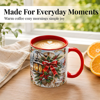 #pl[11oz|Red] Christmas Lantern Coffee Mug, Ornate Winter Mug, Ceramic Cup