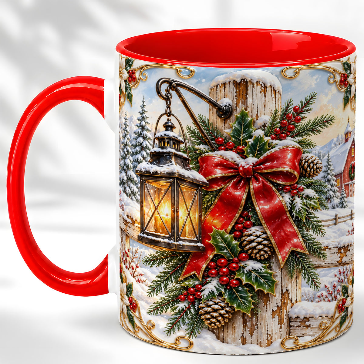 Christmas Lantern Coffee Mug, Ornate Winter Mug, Ceramic Cup