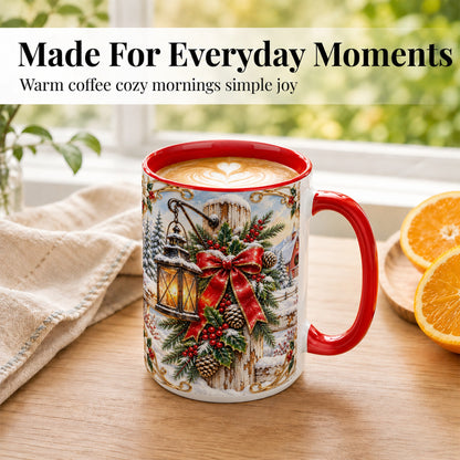 #pl[15oz|Red] Christmas Lantern Coffee Mug, Ornate Winter Mug, Ceramic Cup