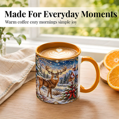 #pl[11oz|Orange] Christmas Deer Church Coffee Mug, Winter Woodland Mug, Ceramic Cup