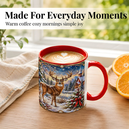 #pl[11oz|Red] Christmas Deer Church Coffee Mug, Winter Woodland Mug, Ceramic Cup
