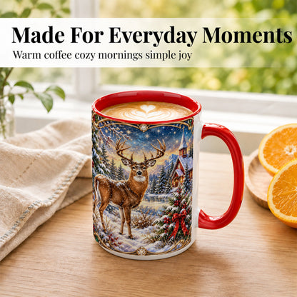 #pl[15oz|Red] Christmas Deer Church Coffee Mug, Winter Woodland Mug, Ceramic Cup