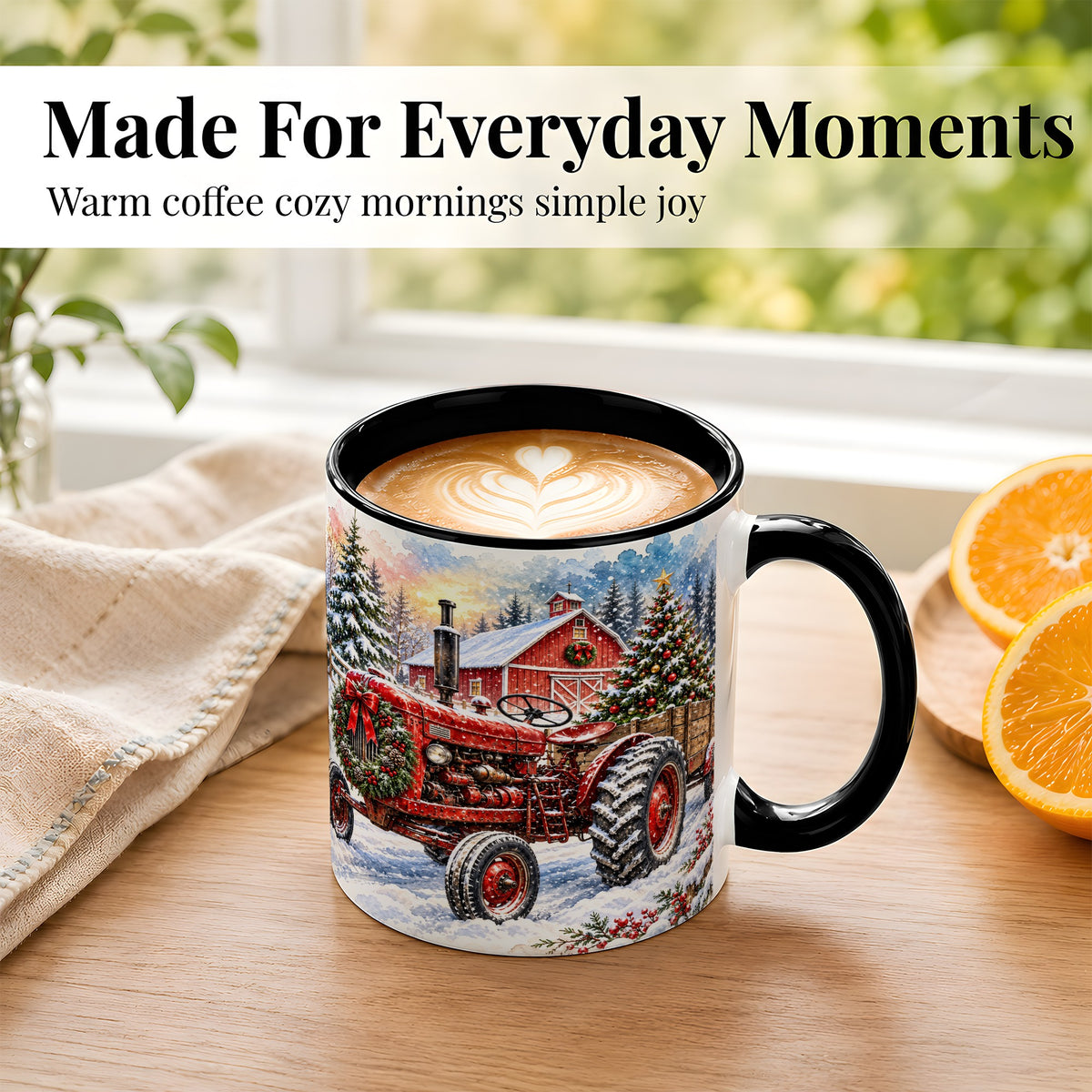 #pl[11oz|Black] Christmas Tractor Coffee Mug, Snowy Farm Mug, Ceramic Cup