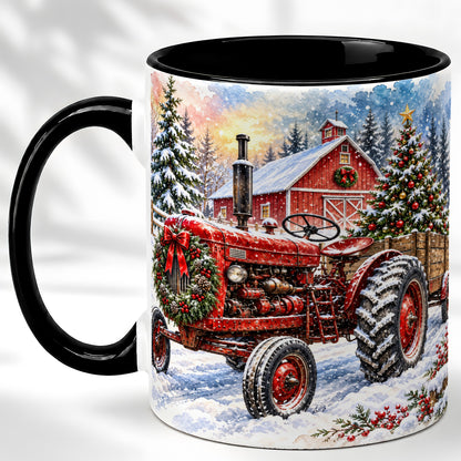 #pl[11oz|Black] Christmas Tractor Coffee Mug, Snowy Farm Mug, Ceramic Cup